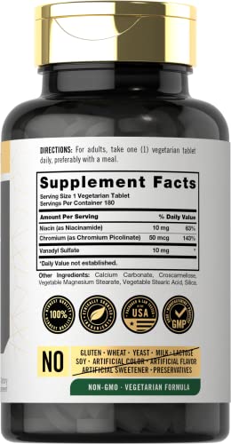 Vanadyl Sulfate 10Mg | 180 Tablet Capsules | With Chromium Picolinate | Vegetarian, Non-Gmo, Gluten Free Supplement | By Carlyle #TOP1