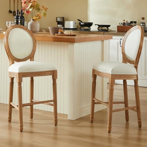 Nrizc Bar Height Chairs Set of 2, French Country Barstools with Solid Wood Frame and Upholstered Seating, Bar Stool for Dining Room, Kitchen