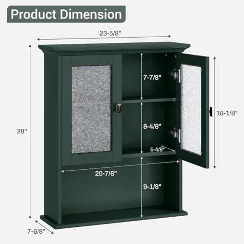Botiquín de Pared para Baño, Armario de Almacenamiento con Puerta de Vidrio Templado, Organizador de Pared sobre Inodoro (Verde Bosque) miniatura 2