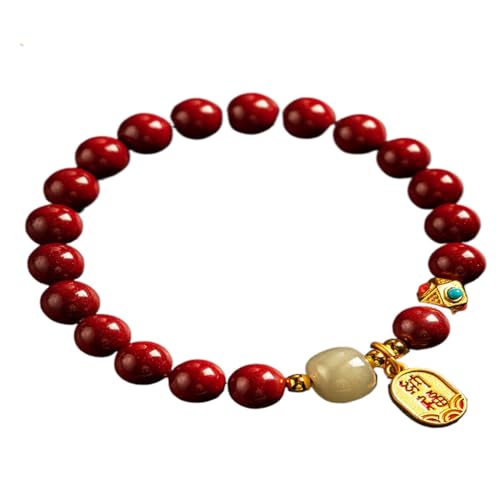 朱砂 風水 シナバー ブレスレット 女性用 保護 開運 お守り 串手女本命和田玉手手真正保 七夕礼母送物 = DSGSSDA-440337, M, ナイロン, 宝石なし