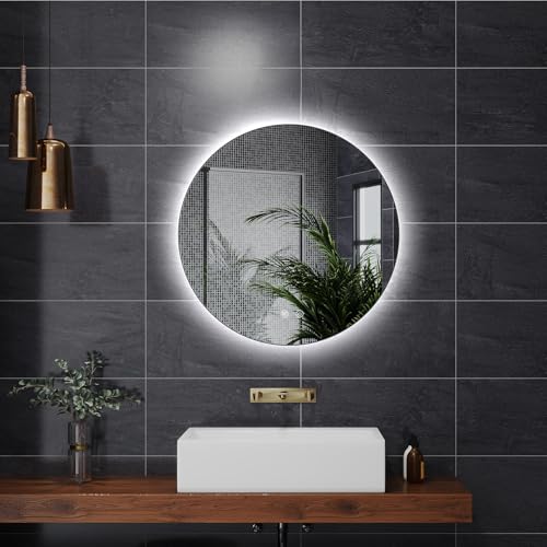 KingSaid Espejo Baño con Luz LED 50CM, Espejo Pared con Antivaho, Regulable 3 Colores y Brillo 3500K/4500K/6500K, Espejos de Baño con LED, Función Memoria, IP54 Impermeable