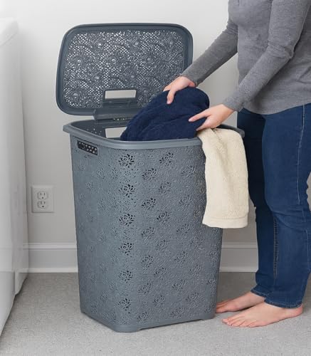Best House | Plastic Laundry Basket | GREY | 60 Litres | 1Pc | Large | Laundry Bin | Laundry Storage Basket with Lid | Clothes Storage Washing Bin Basket Hamper for Bathroom Bedroom (Pack of 1) - Cosy Home Interiors Best House | Plastic Laundry Basket | GREY | 60 Litres | 1Pc | Large | Laundry Bin | Laundry Storage Basket with Lid | Clothes Storage Washing Bin Basket Hamper for Bathroom Bedroom (Pack of 1) - Image 2