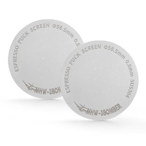 MHW-3BOMBER 58.5mm Espresso Puck Screen 2 Packs Metal Coffee Filter Reusable Espresso Filters for 58mm Portafilter Basket 0.8mm Thickness FG7010-OS Metal Color 2 packs 58.5mm