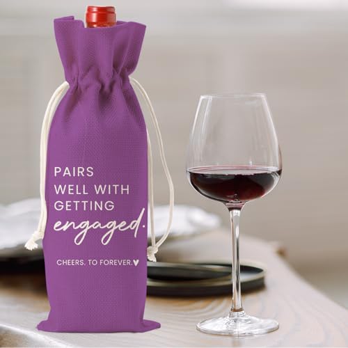 Image of Engaged Engagement Gifts for Couples Her Engagement Party Decorations | Engaged Wine Bag for Couple Women Pairs Well with Getting Engaged Wine Accessory Sets Purple