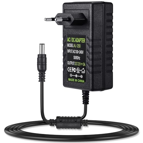 TOBWOLF 60 W 12 V/5 A AC/DC-Wandsteckdosen-Netzteil, 12 V DC-Wand-AC-Adapter, 12 Volt 5 Amp 60 Watt DC-Wandstecker-Adapter, 12 V 5 A Wandmontage-Schaltnetztransformator AC/DC-Wandler, 5,5 x 2,5 mm