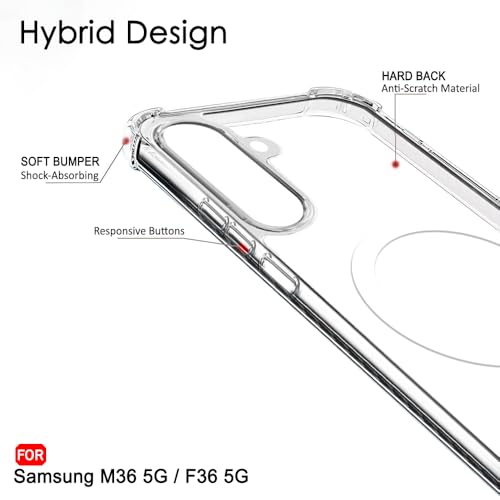 Image of TheGiftKart ShockProof Ultra-Hybrid Back Cover Case for Samsung Galaxy M36 5G / F36 5G Compatible with MagSafe | 360 Protection | Crystal Clear Hard Case for Samsung M36 / F36 5G (Transparent Bumper)