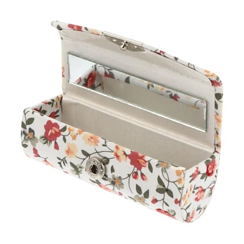 NUOBESTY Portarossetto Specchio e Chiusura a Bottone 8.7 X 3.3 X 3 CM Decorazione Floreale Retrò, Pensato per Uso Quotidiano e Viaggi