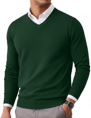 Image of COOFANDY Mens Casual V Neck Sweater Knit Slim Fit Long Sleeve Pullover Top