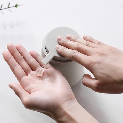 Image of YAUKPH Matte Beige Liquid Hand Soap Dispenser Plastic 11 oz - Modern Minimalist Style for Bathroom & Kitchen Countertop Refillable
