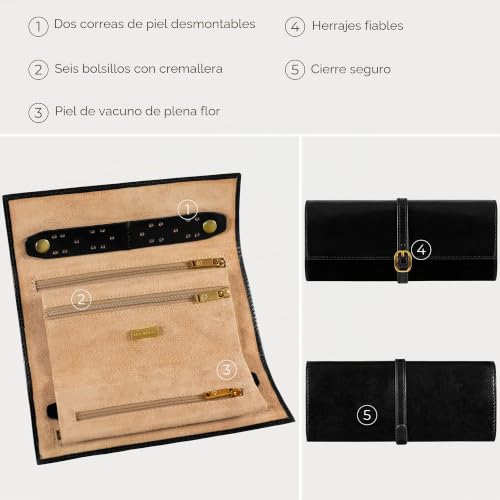 Organizador de joyas cuero negro estuche joyería viaje plena flor Time Resistance protector 7