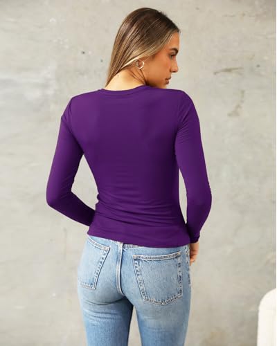 Image of Abardsion Women's Slim Lightweigh Long Sleeve T Shirts | Fall Clothes 2026 Casual Basic Crewneck Going Out Crop Tops Y2K