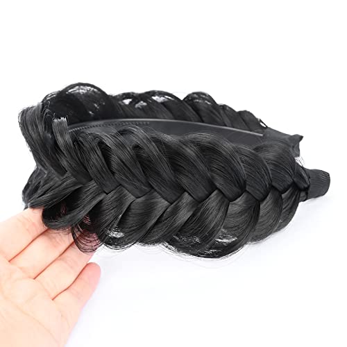 BOBIYA Wide Braided Headband with Teeth Braid Headbands With Teeth for Women Braided Hair Headbands with Tooth (Natural Black) - Image 3