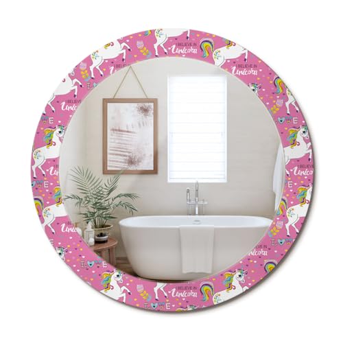 Miroir rond fi70 Licorne Magique avec cadre en verre imprimé pour une déco murale originale