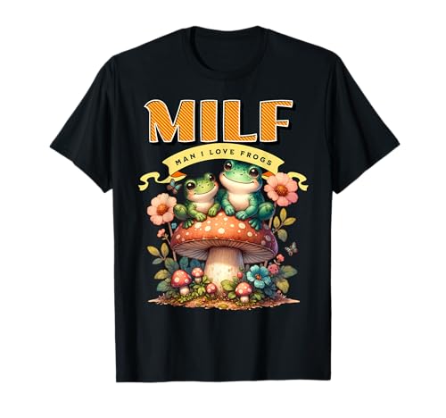 MILF Uomo Amo Rane Vintage Retrò Rana E Funghi Funghi Maglietta