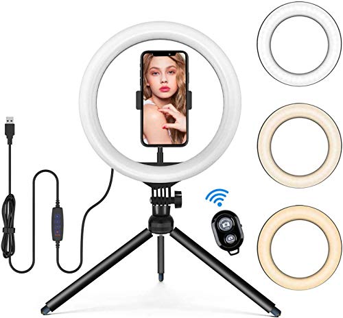 13” Selfie Ringleuchte mit Stativ, Handyhalter und Fernbedienung, Tischringlicht mit 3 Farbe & 10 Helligkeitsstufen, 164pcs Lampen Live Licht für YouTube, Videosschooting, live Streaming, Schminken Cover