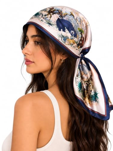 Image of Ravaiyaa - Attitude is everything Women Printed Silk Bandana 21 x 21 Inch Square Headband & Hair Wrap, Soft & Versatile | Fashion Neck Wrap