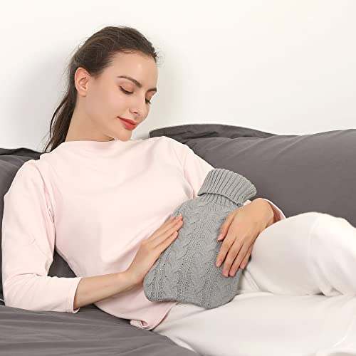 Image of Samply Hot Water Bottle- 2 Liter Water Bag with Knitted Cover, Transparent Green