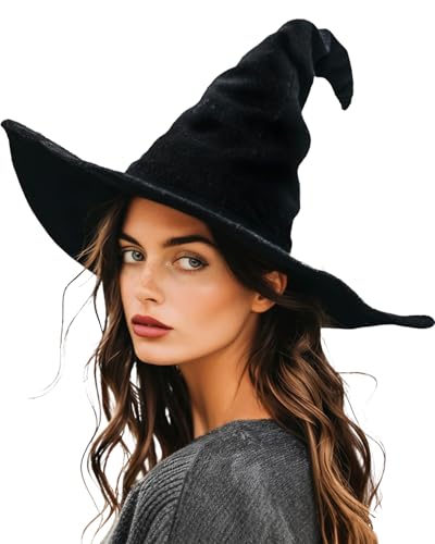 gagift world Witch Hat, 18IN Wizard Hat for Adults and Teens Novelty Cosplay Accessories for Halloween Costume Party Christmas Masquerade Carnivals (Black)