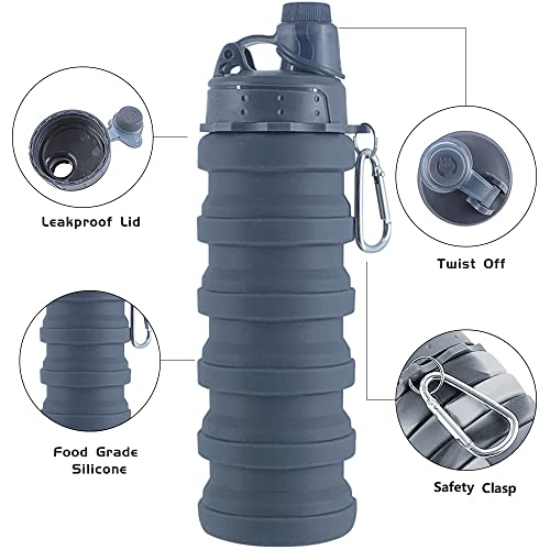 Konlongzan Collapsible Water Bottles 3 Pack Travel Water Bottle Portable Hiking Water Bottle With Leak Proof Twist Cap 500Ml Reusable Bpa Free Silicone Water Bottles. (Black+Purple+Blue) #TOP2