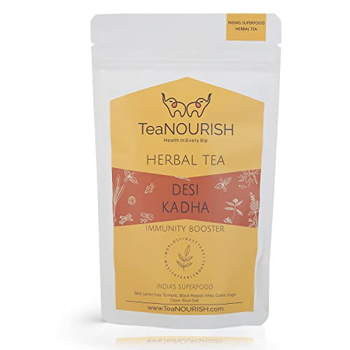 Teanourish Desi Kadha | Caffeine-Free Tisane | India's Superfood Turmeric, Amla, Tulsi, Ginger & Rock Salt | Relaxing & Warming | 100% Natural Ingredients (3.53Oz/100Gms) #TOP6