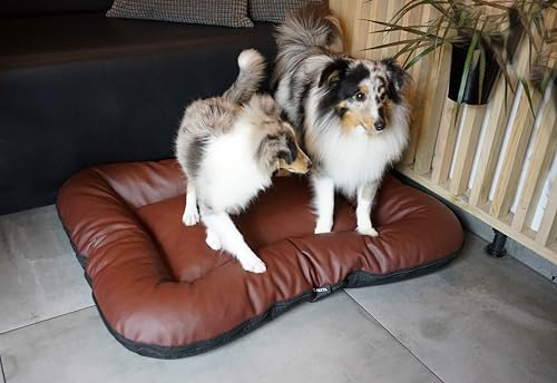 4L Textil Ella Hundebett für Große Hunde - Wasserfestes Kunstleder Hundekissen Matratze (110x90 cm, Braun)