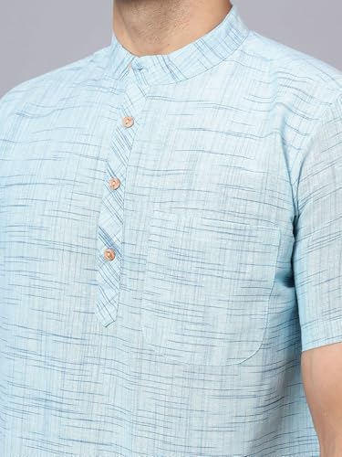 Image of LATEST CHIKAN Men's Cotton Regular Casual Strped Short Kurta Half Sleeves - (SK-LJ.DS.AS)