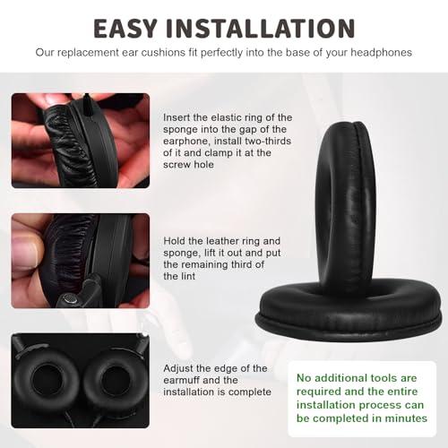 Replacement Ear Pads para Sony MDR-PQ2, MDR-NC6, AKG K518, K518DJ, K518LE, K81 – Almohadillas de cuero proteico compatibles con audífonos over-ear miniatura 3
