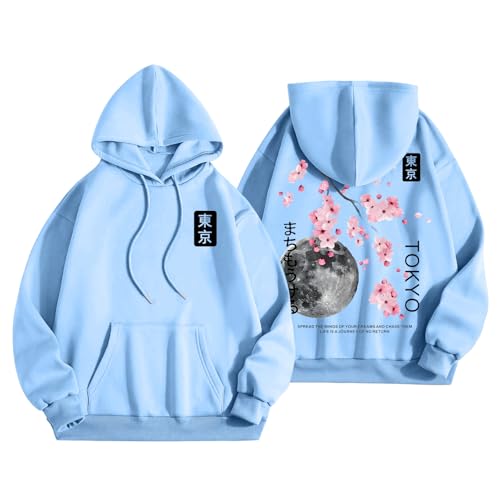 Mens Graphic Hoodie - Floral Tokyo Letter Print Hooded Sweatshirt,Drop Shoulder Pullover Top Fashion Clothes4