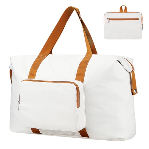 Tidal flash Travel Duffel Bag 60L Large Tote Carry On Luggage Bag Foldable for Sport Gym Weekender Overnight Hospital Bag for Labor and Delivery White-Brown