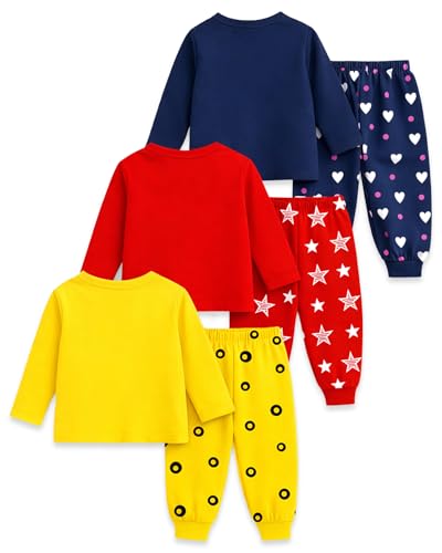 Image of Kuchipoo Girls Cotton Night Suit Set | Full Sleeve Printed Top & Pajama | Soft & Breathable Sleepwear | Comfortable Elastic Waist | Pack of 3
