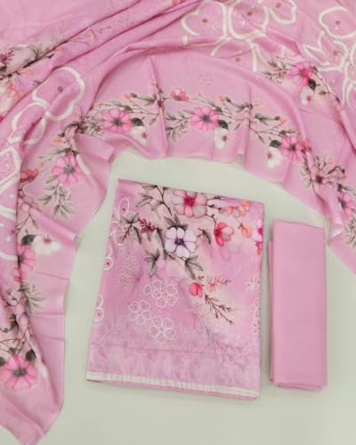 Image of KTI Women Cotton Unstitched Salwar Suit Material with Dupatta Geometric & Floral Printed Dress Material for Daily Wear Casual & Office Wear