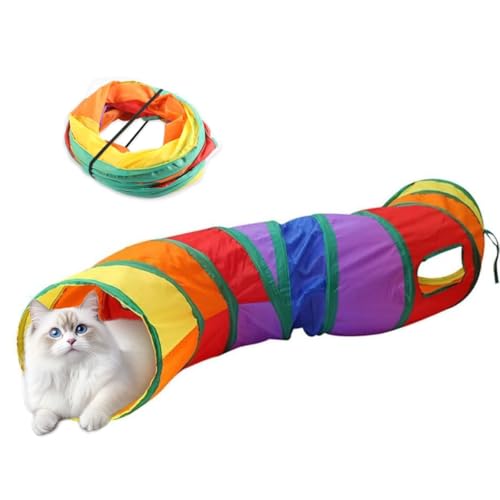 トンネルペット用の おもちゃ キャット 玩具, 猫トンネル ペット用品おもちゃ 猫遊び 運動不足対策 収納便利 ストレス解消 折りたたみ式 3穴付きトンネル 子犬 うさぎ フェレットなど噛むおもちゃ ボールに付き (S型)