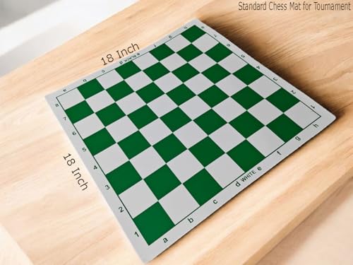 Image of Chess Standard18 * 18 Inches Roll-up Vinyl Tournament Chess Set Premium Heavy Chess Pieces for Kids & Adults (Green) with Extra Queen (Check WEAR)