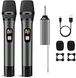 DigitConvert Micrófono inalámbrico, Dual Mic de Micrófono de 60 m, micrófono de Mano dinámico con Receptor Recargable, Compatible con Amplificador, Sistema PA, Karaoke Domestico, Boda, DJ, Fiesta