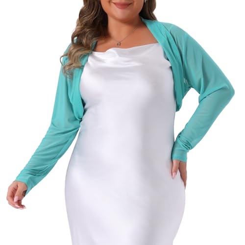 Image of Agnes Orinda Plus Size Mesh Crop Cardigans for Women Long Sleeve Open Front See Through Sheer Bolero Shrug Top
