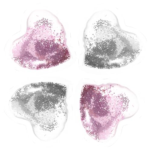 Mipcase 4 pièces Patch Yeux Gel Cœur Réutilisable Coussin Rafraîchissant pour Contour des Yeux Soulage Fatigue Oculaire et Poches Confortable et Apaisant Rose et Argent