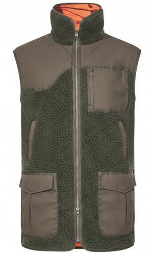 K & S Jagd Wendeweste Herren Faserpelz Fleece Leise Warm Grün Orange Camo Outdoor Signalweste Jagdweste für Ansitz Pirsch Drückjagd (DE/NL/SE/PL, Alphanumerisch, L, Regular, Regular)