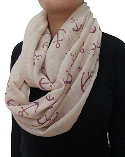 Lina & Lily Vintage Anchor Print Frayed Infinity Scarf for Women Lightweight2