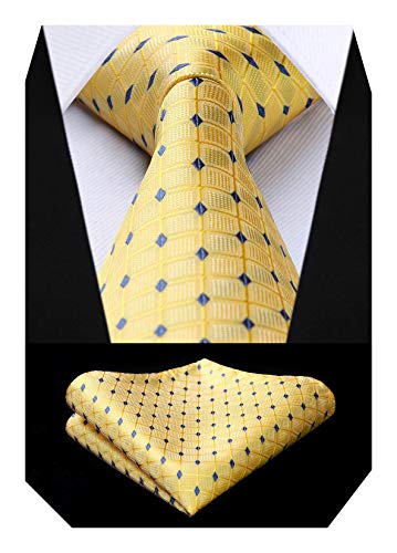 BIYINI Juego de corbata y bolsillo cuadrado para hombre con tejido jacquard tejido a cuadros clasico de Jacquard