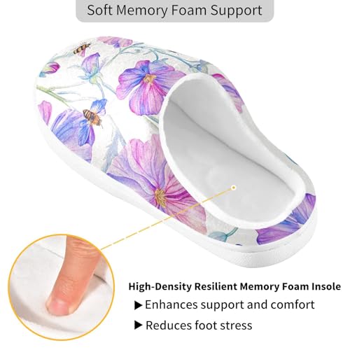 JUNZAN Art Geranium White Womens Cotton Slippers Breathable Memory Foam Hotel Slippers for Bedroom Birthday Presents 6-72