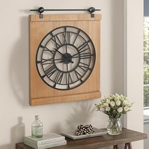 FLORA Large Farmhouse Wall Clock,Rustic Barn Door Wall Clocks for Living Room Decor, Battery Operated 24", Brown FLORA Large Farmhouse Wall ClockRustic Barn Door Wall Clocks for Living Room Decor Battery Operated 24 Brown