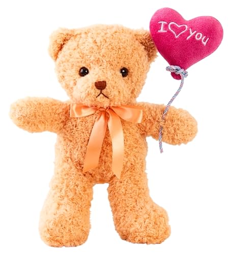 Image of Tickles Teddy with I Love You Ballon Heart Soft Stuffed Plush Toy for Couples Boyfriend, Girlfriend, Wife & Husband Valentine Gift (Size: 30 cm Color: Brown)