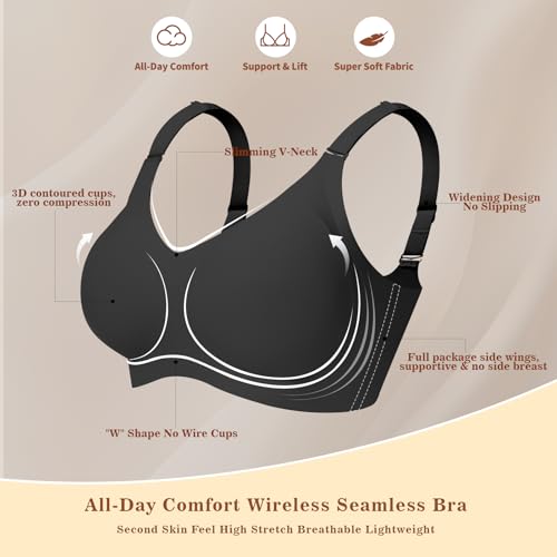 Cooling Seamless Bra Wireless for Women, Breathable Summer Sports Bra Light Support, No Underwire Comfort for Yoga Lounge and Sleep Black