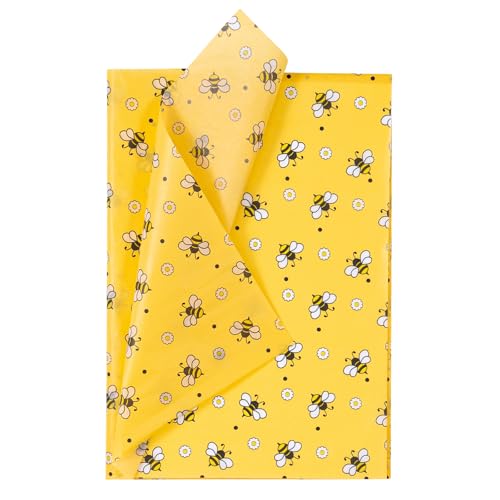 WRAPAHOLIC Bee Wedding Wrapping Tissue Paper - 30 Sheets 14x20 Inch Floral Bee Tissue Paper Bulk for Bridal Shower, Wedding, Birthday, Baby Shower