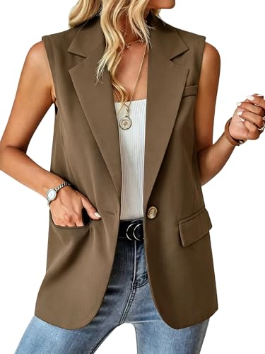 Spicy Sandia Womens Sleeveless Blazer Suit Vest Summer Jacket Business Casual Attire for Work Office Interview Taupe XL