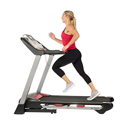Sunny Health & Fitness Electric Folding Treadmill with LCD and Pulse Monitor, 265 LB Max Weight, Tablet Holder, Bluetooth Speakers and USB Charging - SF-T7917,Black