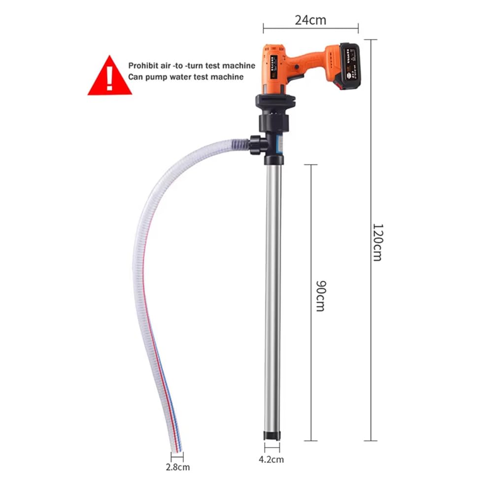 Pompe de transfert de liquide à piles, grande aspiration de 120 l/min, pompe à tambour de carburant portable 21 V avec tube de 90 cm pour diesel, kérosène, huile blanche