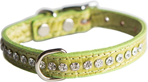Image of Signature Leather Crystal Dog Collar, Green Crocodile Grain Leather, Fits 7.5 inch-9.5 inch Neck Size, 12 inch Overall Length