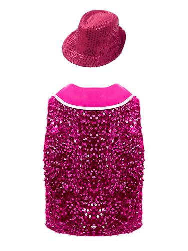 Kids Boys Sparkly Sequin Vest Suit Girls Sleeveless Button Jacket Velvet Bowtie Waistcoat with Hat2