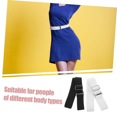 2Pcs Women Adjustable Elastic Stretch Belt with Flat Buckle Invisible Thin Belt for Jeans Pants and Dresses Black White3